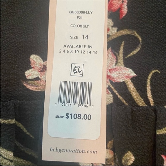 New BCBGeneration Floral Ruffle Smock Trapeze Dress Size 14 - Picture 5 of 8